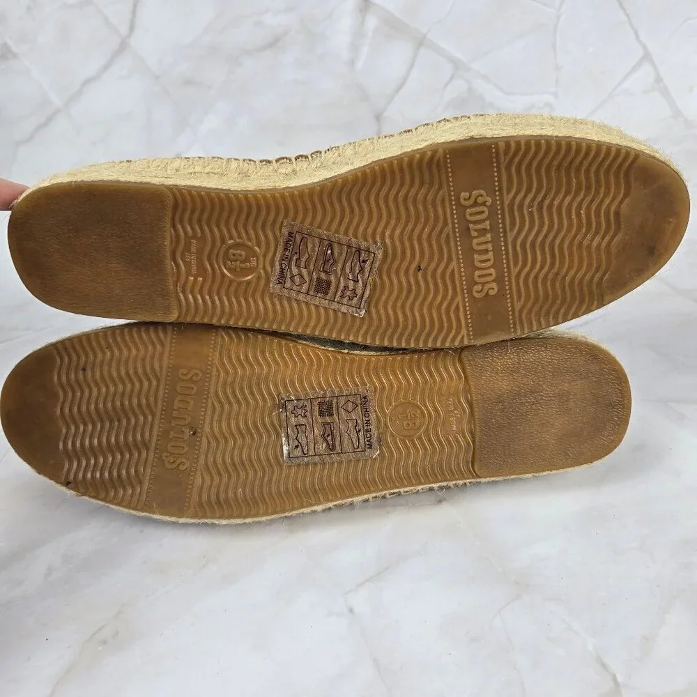 Soludos Size 8.5M Caramel Colored Slip On Loafer Espadrilles Leather Upper